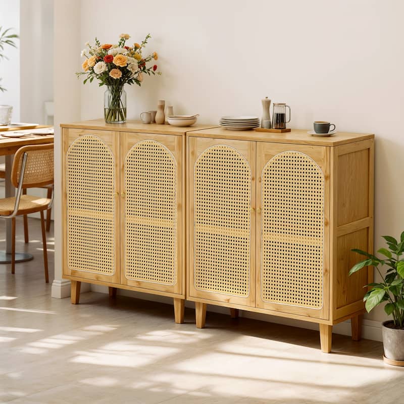 Rattan Buffet Cabinet with Storage Table Accent Sideboard with Doors - 29.5x15.3x32.2 inch