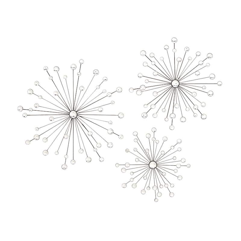 Black Metal Sunburst Home Wall Decor with Crystal Embellishment (Set of 3)