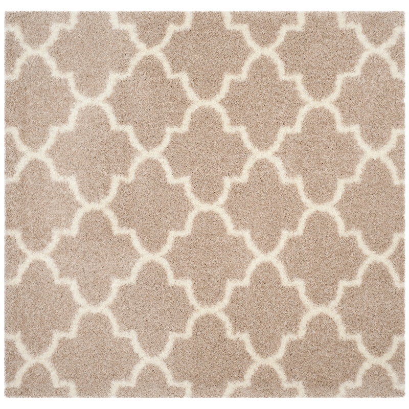 SAFAVIEH Montreal Shag Rosalyn 2-inch Thick Rug - 6'7" Square - Beige/Ivory