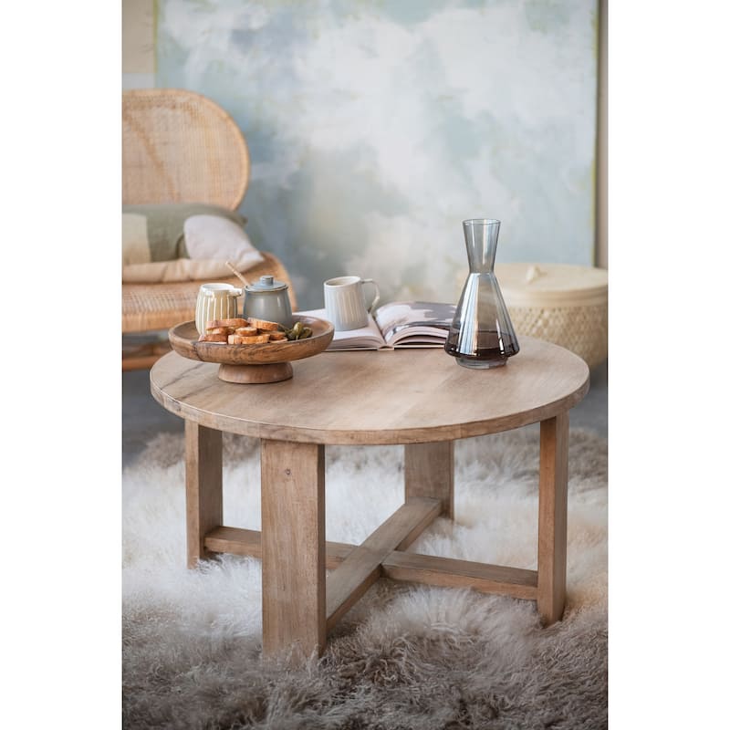 Round Natural Mango Wood Footed Bowl Cake Stand