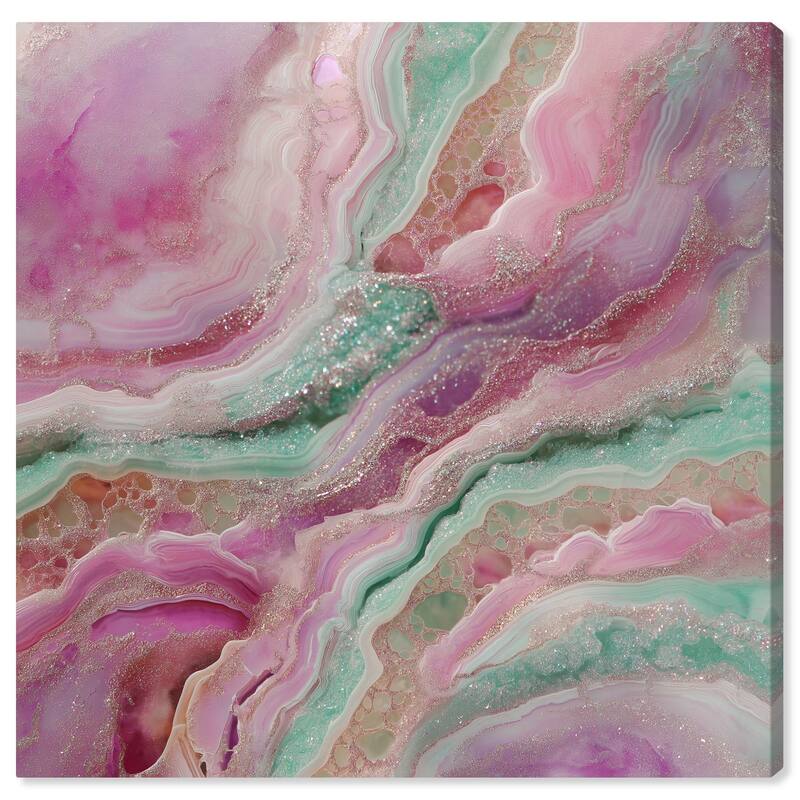Pink and Mint Crystal IV Canvas by Art Remedy, Gallery Wrapped - 12" x 12"