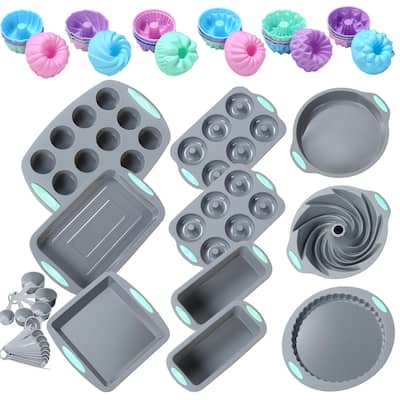 51 Piece Silicone Bakeware Set, Non-Stick Kitchen Oven Baking Pans, Silicone Cake Molds with Muffin Pan, Cookies Baking Sheet