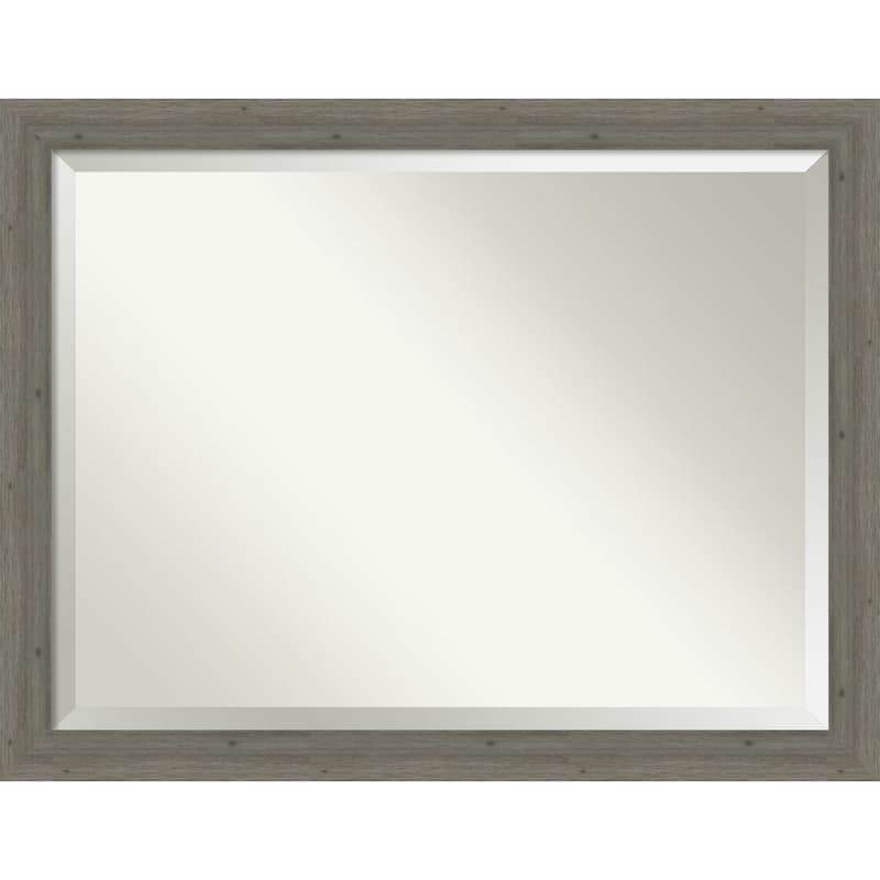 Beveled Wood Bathroom Wall Mirror - Fencepost Grey Narrow Frame