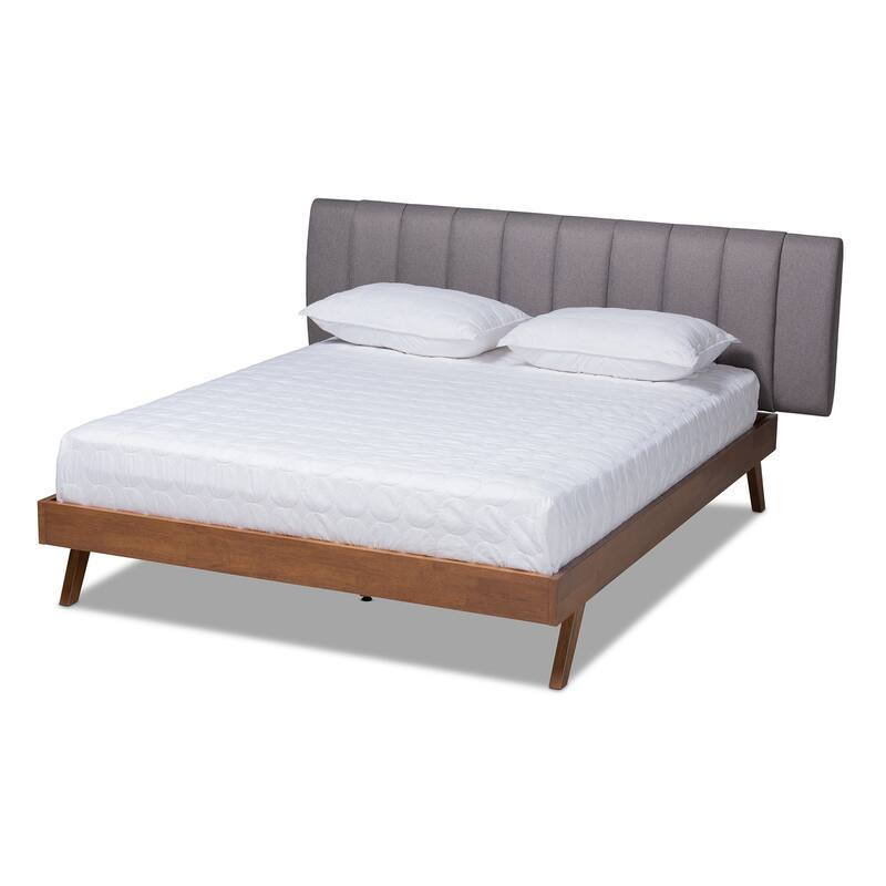 King Size Bed Grey Fabric Upholstered Wood Frame Modern Bedroom Furniture