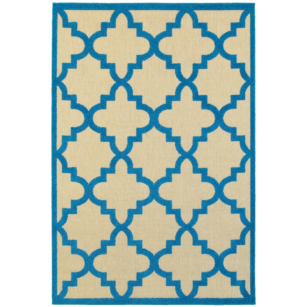 Chicago Sand Blue Geometric Lattice Outdoor Casual Area Rug