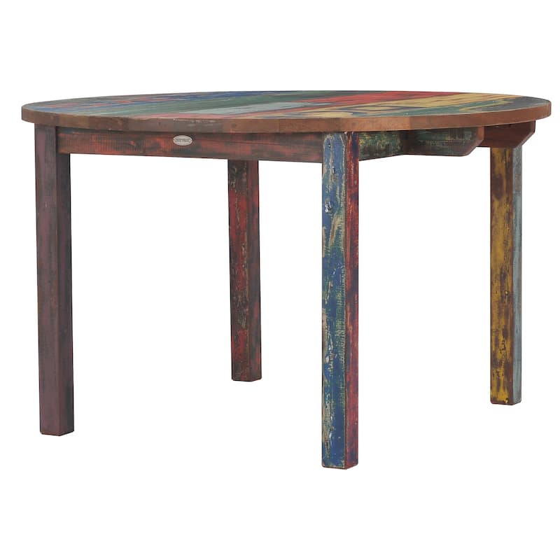 Chic Teak Round Dining Table made from Recycled Teak Wood Boats, 55 inch - Multi