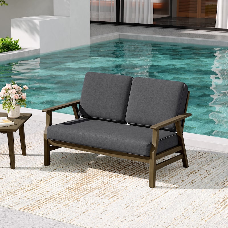 Teak Frame Outdoor Loveseat Daybed with Water-Resistant Cushions.