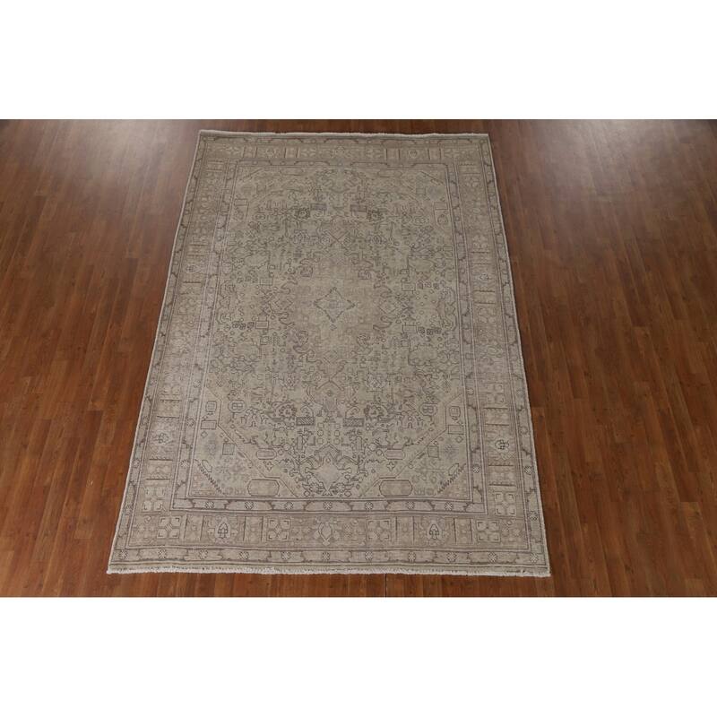Distressed Tabriz Persian Vintage Area Rug Hand-Knotted Wool Carpet - 6'7"x 9'5"
