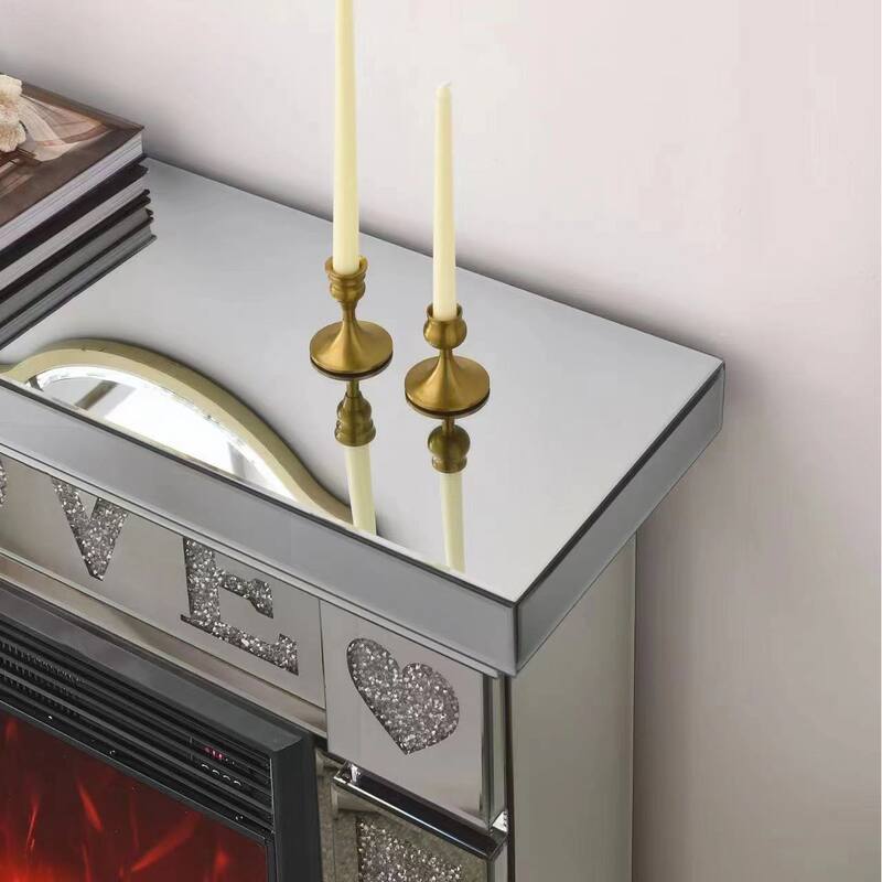 46" Freestanding Electric Fireplace Cabinet with Acrylic Crystal Inlays, Heats 400 Sq. Ft.