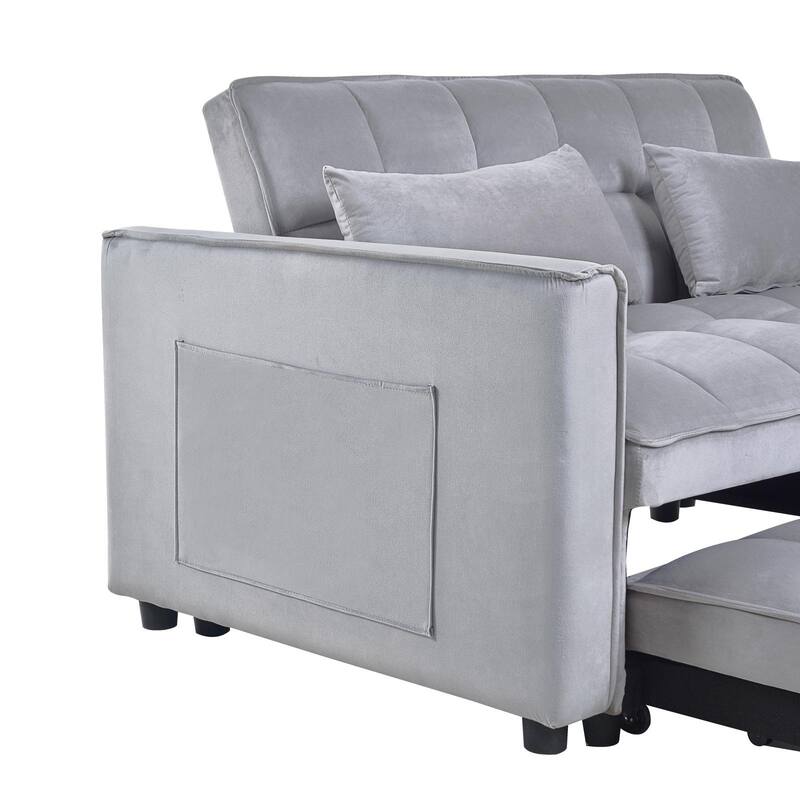 3-in-1 Velvet Convertible Sofa Bed, Adjustable Backrest with Pockets