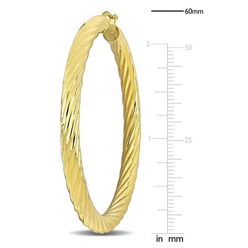 Miadora Yellow Plated Sterling Silver 60mm Round Twist Hoop Earrings