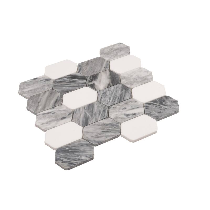 Toscana 13x12 in. Polished Calacatta Bluette, Thassos White Picket Lantern Mosaic Wall and Floor Tile (5.59 sq ft/case, 5-Pack)