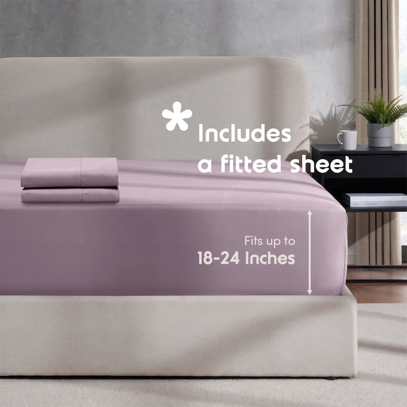 Emperyan Duvet Cover With Fitted Sheet Soft Double Brushed Bedding Set - Dusty Purple - Full