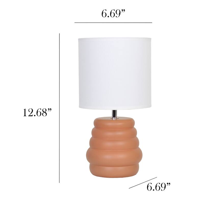 Ribbed Ceramic Table Lamp with Drum Shade - 12.75" - Terracotta Brown