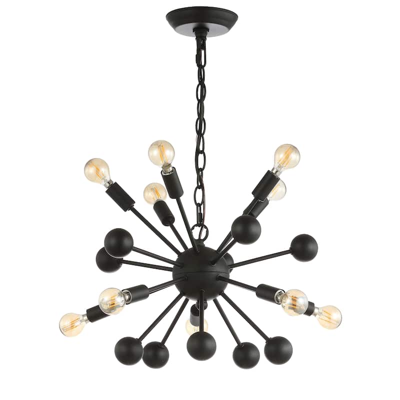 Lotus 19.5" 10-Light Adjustable Iron Modern Industrial Sputnik LED Chandelier, Black by JONATHAN Y