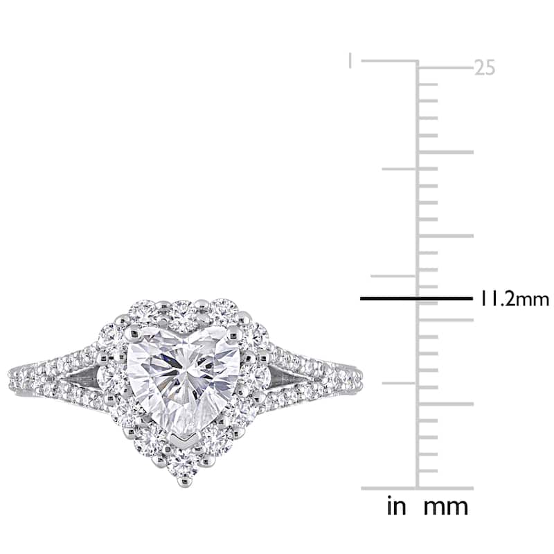 Miadora 1 1/2ct DEW Heart-cut Moissanite Halo Split Shank Engagement Ring in Sterling Silver