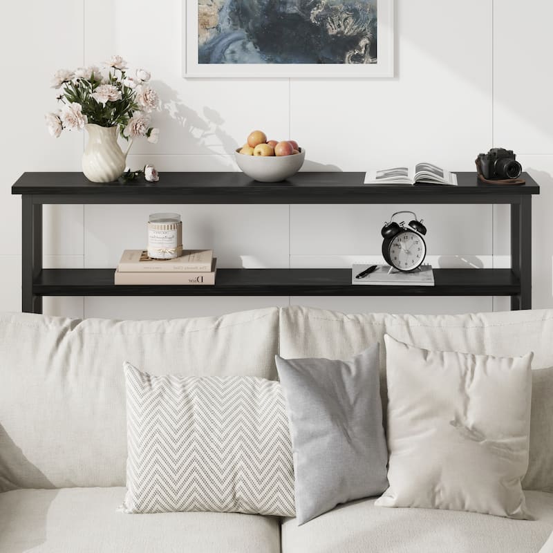 Narrow Console Table 2-Tier Sofa Table with Adjustable Shelf