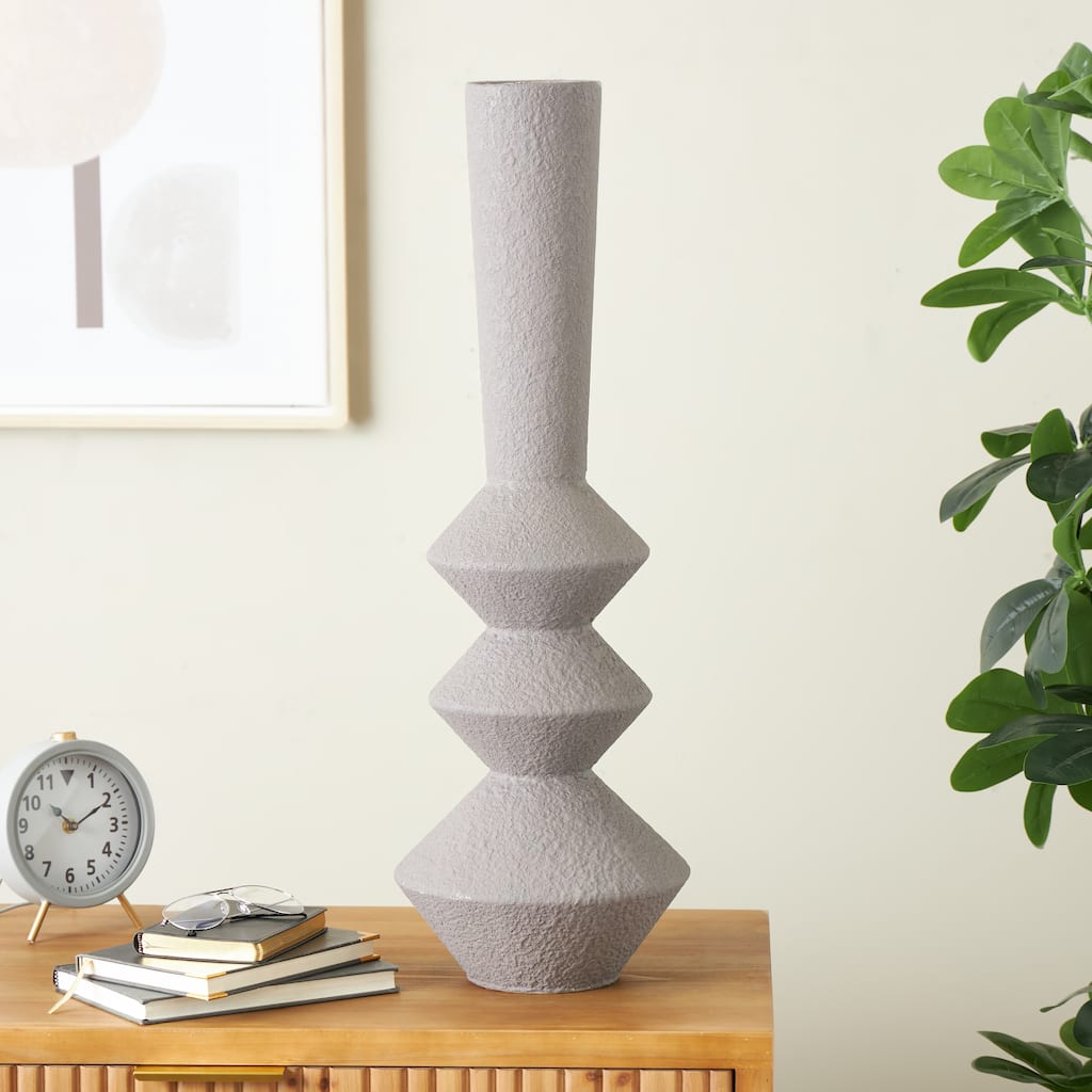 Dark Gray Metal Art Deco Fluted Decorative Vase