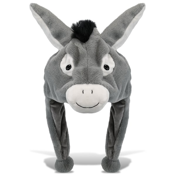 slide 2 of 7, DolliBu Donkey Plush Hat - Funny Adults and Kids Hat with Ear Flaps - One Size