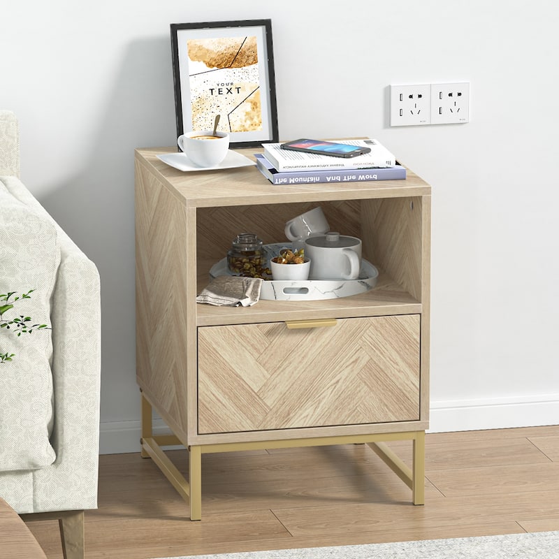 Anmytek Contemporary 1-Drawer Wood Nightstand for Bedroom Bedside Table with Open Shelf