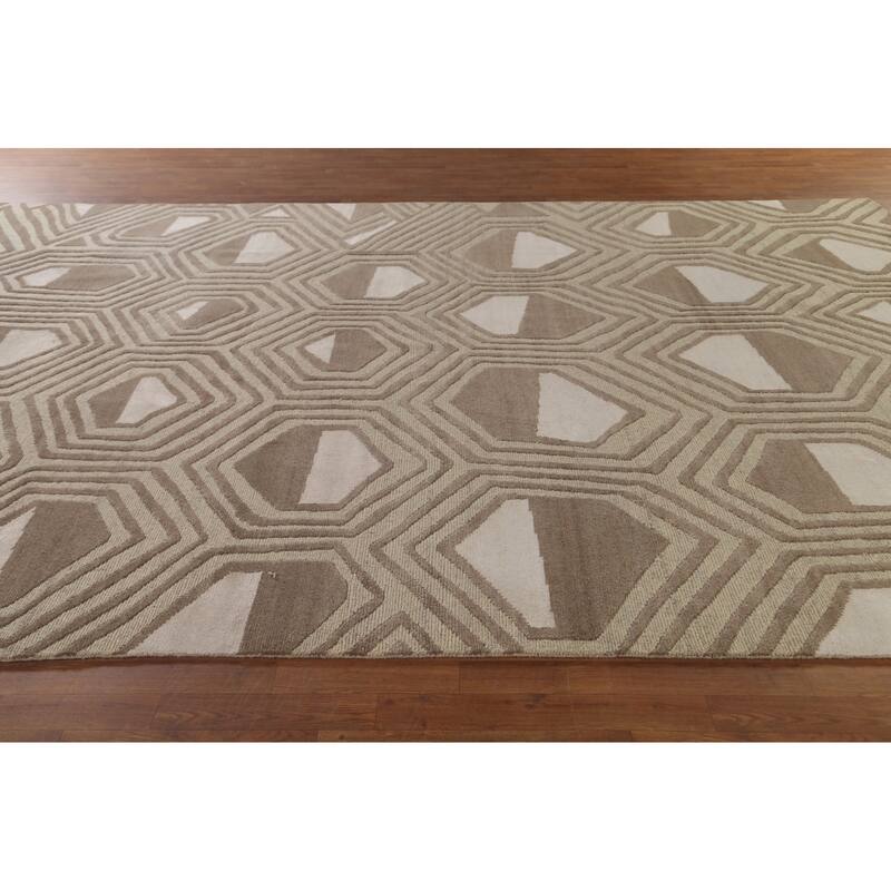 Large Abstract Modern Rug Handmade Wool Carpet - 9'11"x 13'9"