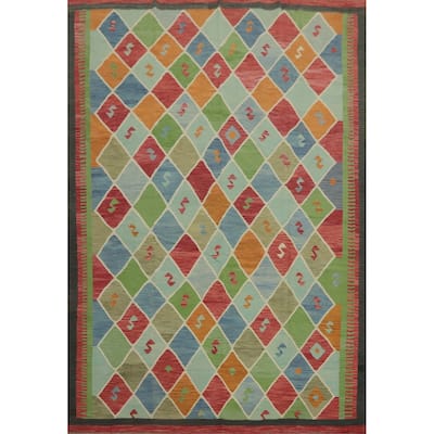 Hand Woven Southwestern Wool Multi-Colored Geometric Area Rug - 11' 9'' X 9' 0''