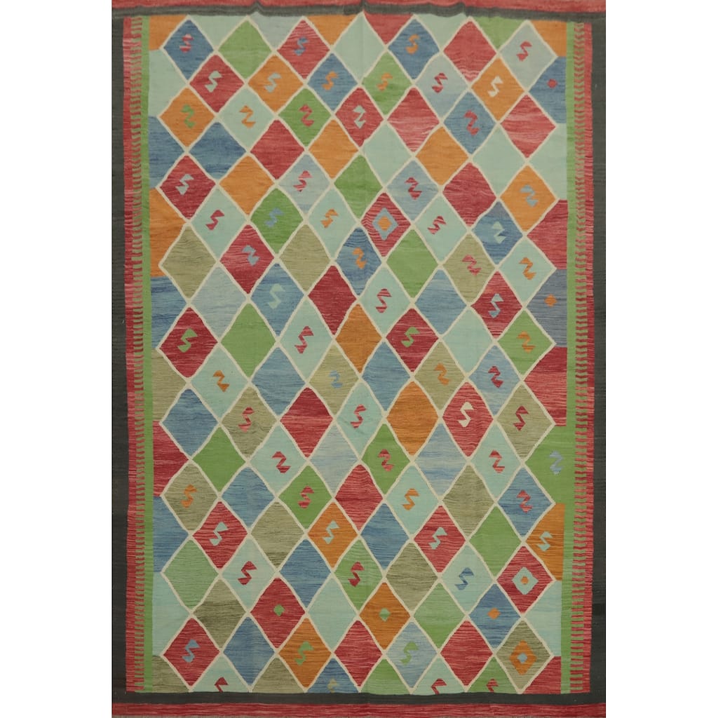Hand Woven Southwestern Wool Multi-Colored Geometric Area Rug - 11' 9'' X 9' 0''