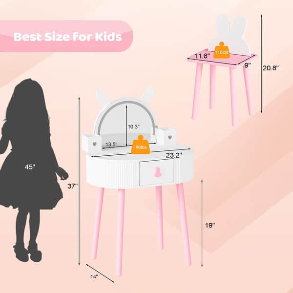 dimension image slide 0 of 6, Kids Vanity Set with Mirror Makeup Dressing Table with Drawer