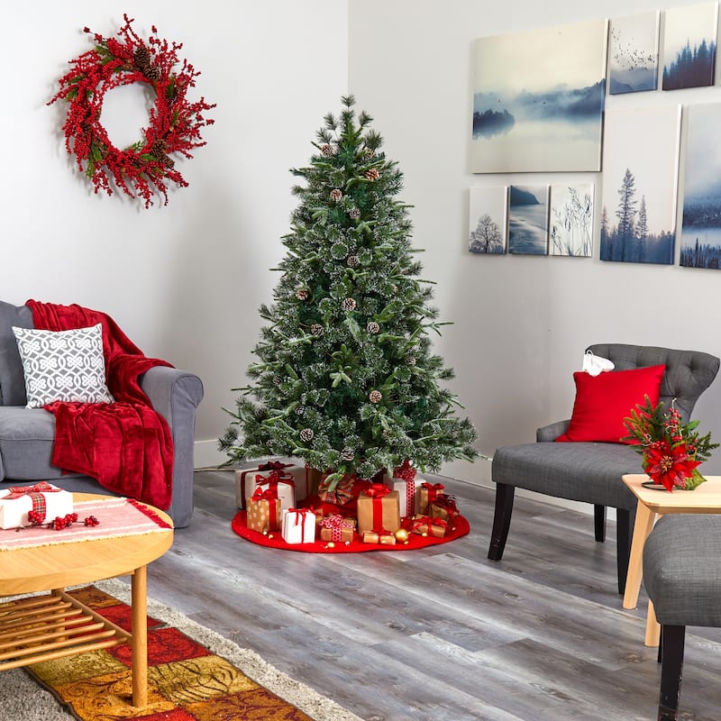 6’ Pre-Lit Snow Tipped Clermont Artificial Christmas Tree, Clear LED Lights - 6 Foot