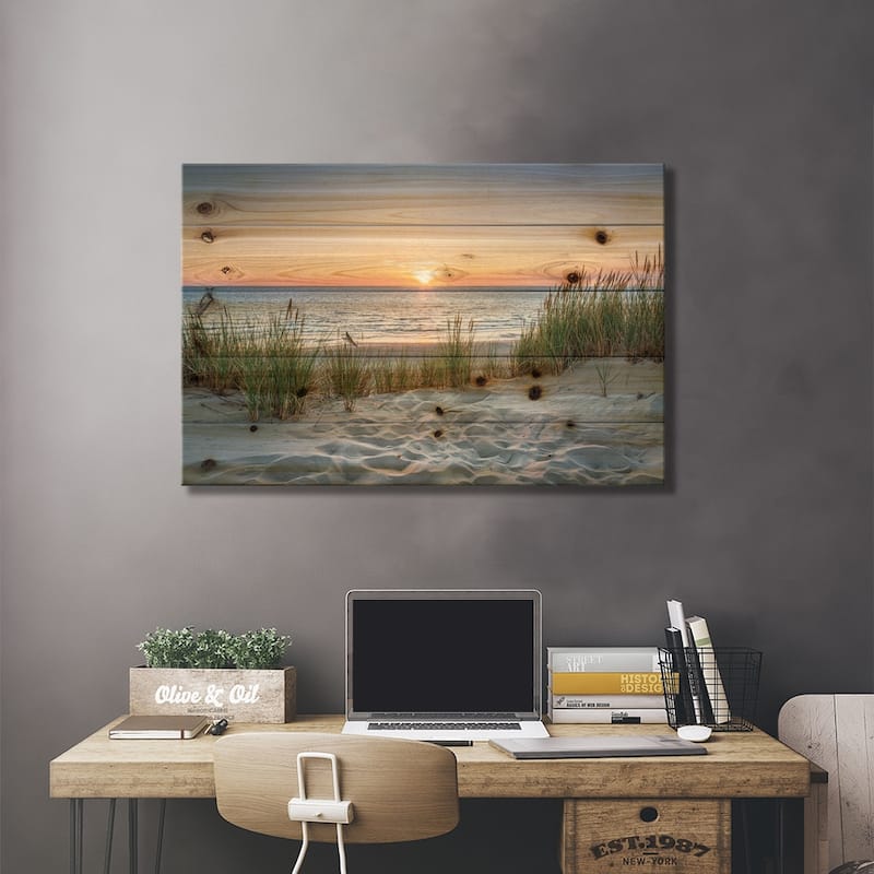 Beautiful Sunset At The Beach Print On Wood by Jan Becke - Multi-Color