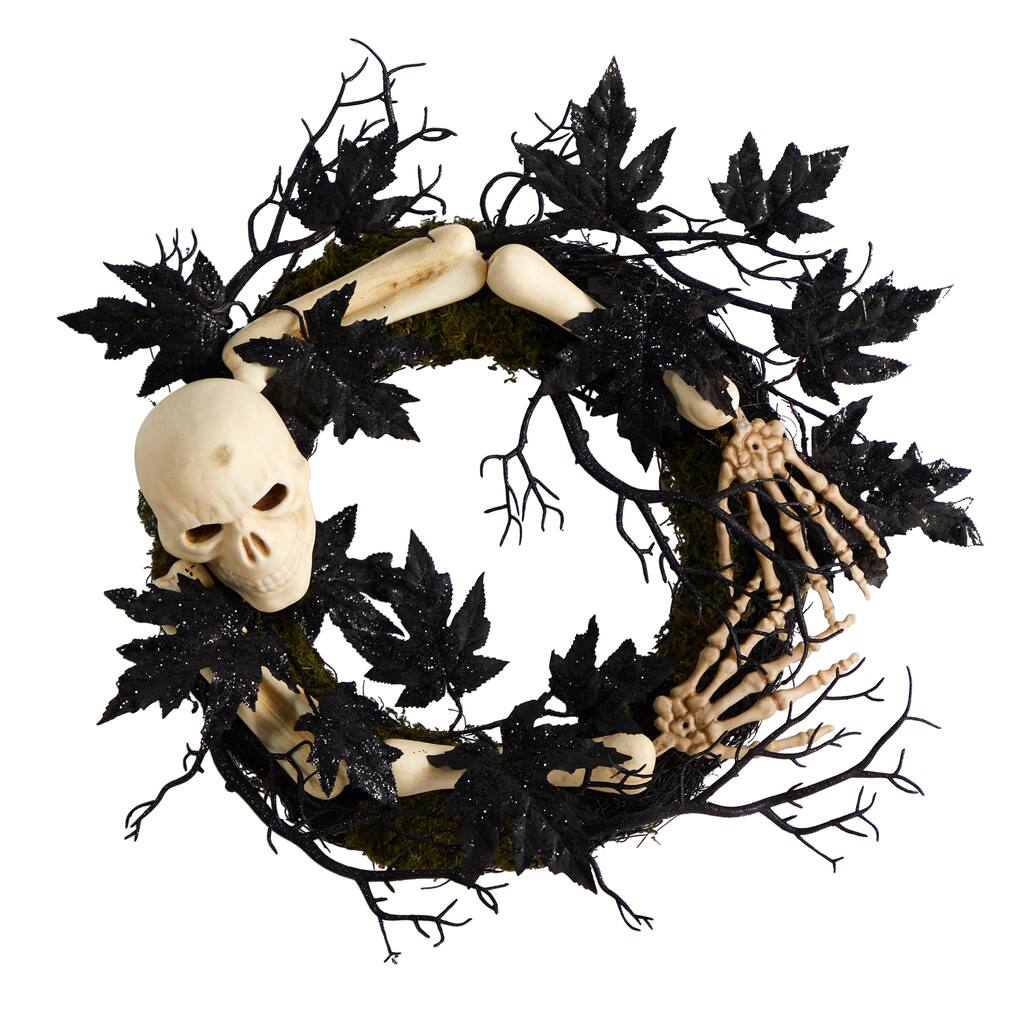 Skull and Bones Halloween Wreath, 24-Inch, Unlit