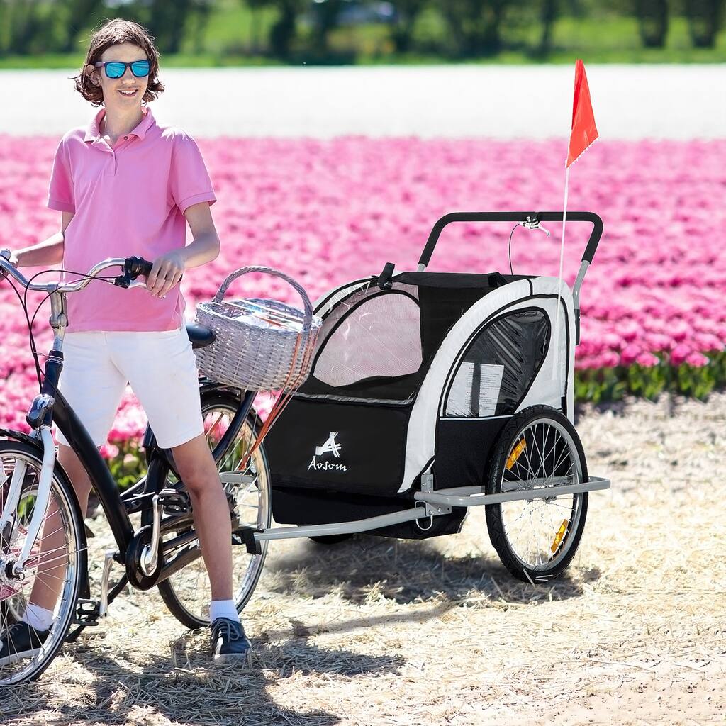 Aosom 2 in 1 Double Child Bike Trailer and Stroller