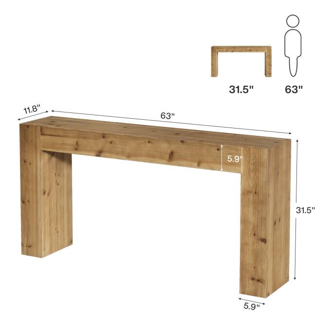 Solid Wood Console Table, 63-inch Farmhouse Entryway Table