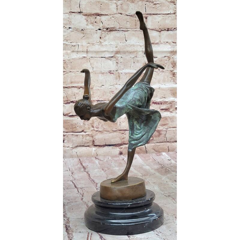 Hot Cast Bronze Dancer Girl W/ Green Patina Dress - Original Art Sculpture By Aldo Vitaleh