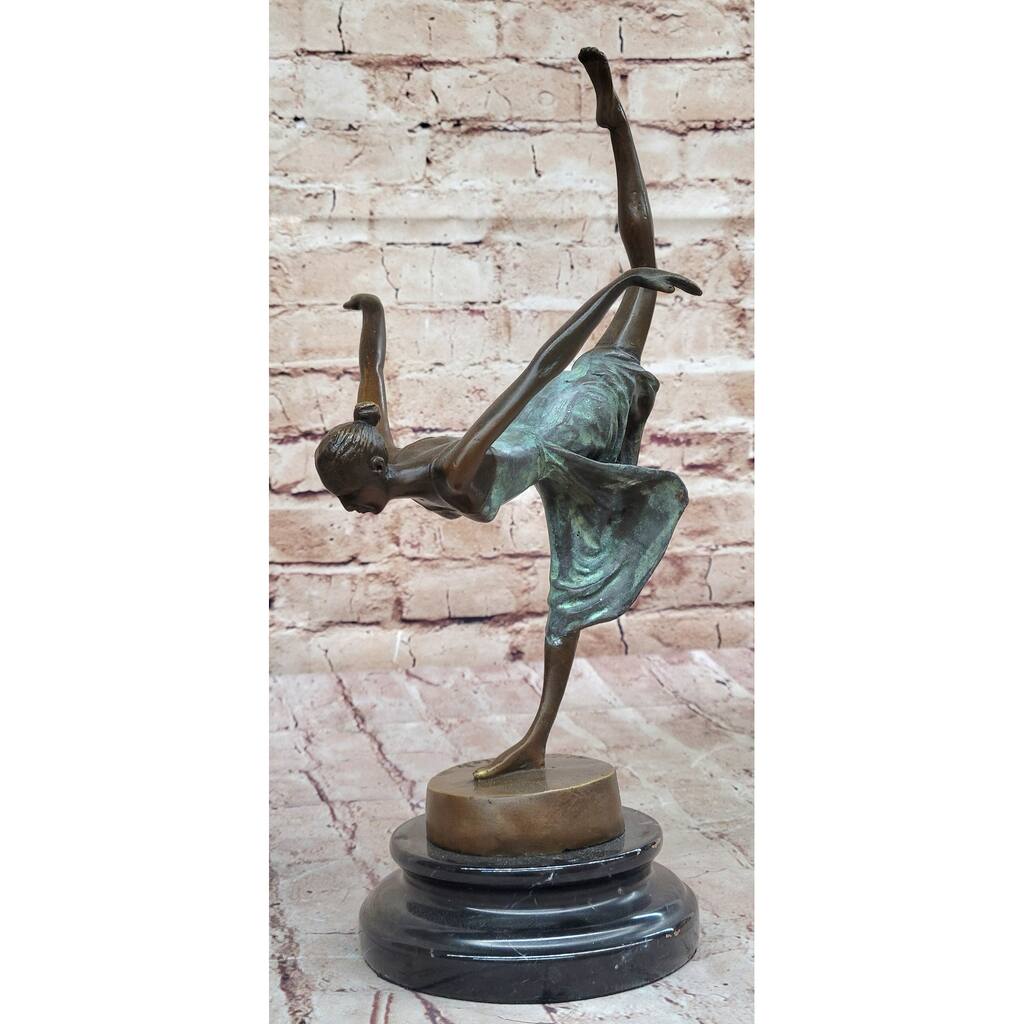 Hot Cast Bronze Dancer Girl W/ Green Patina Dress - Original Art Sculpture By Aldo Vitaleh