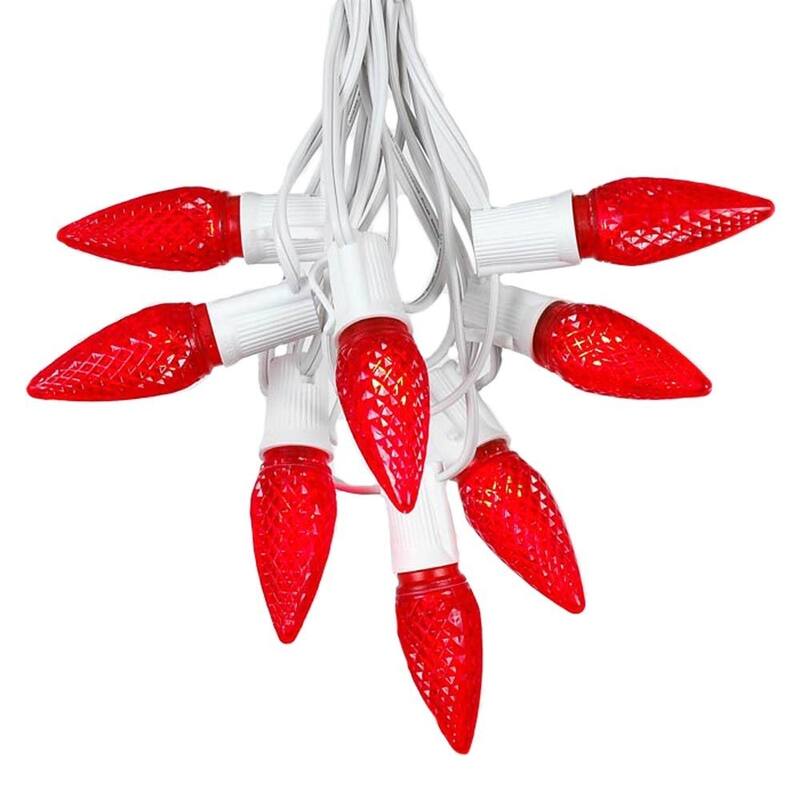 25 Foot C9 LED Christmas Light Set, Hanging String Lights, White Wire - Red