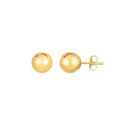 Curata 14k Yellow Gold 8.0mm Shiny Ball Post Earrings