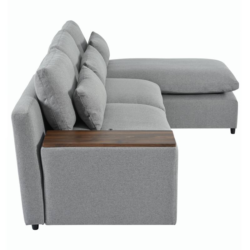 109.8'' L-Shaped 3 Seater Modular Sectional Sofa with 3-Pillow, Removable Back Cushions and 2 Storage Compartments