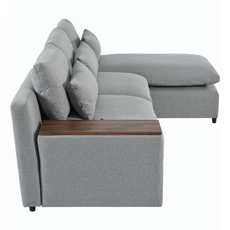 L-shaped Modular Sectional Sofa with Removable Back Cushions and 2 Storage Spaces, Corner Sofa w3 Pillows & Wooden Frame