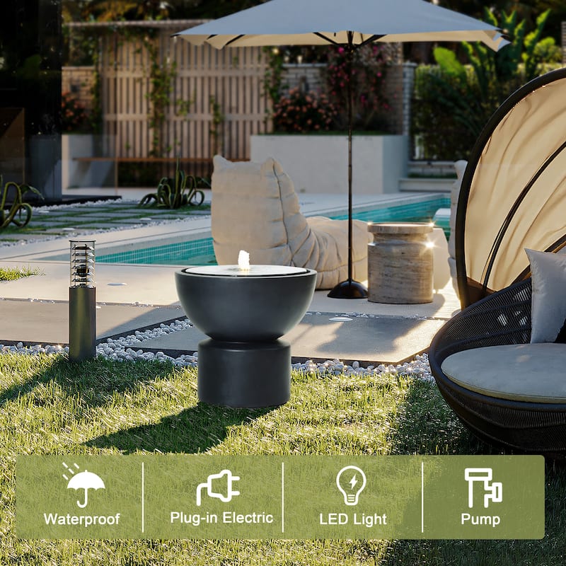 Dark Gray Resin Round Bubbler 18.7" Tall Outdoor Fountain with Lights