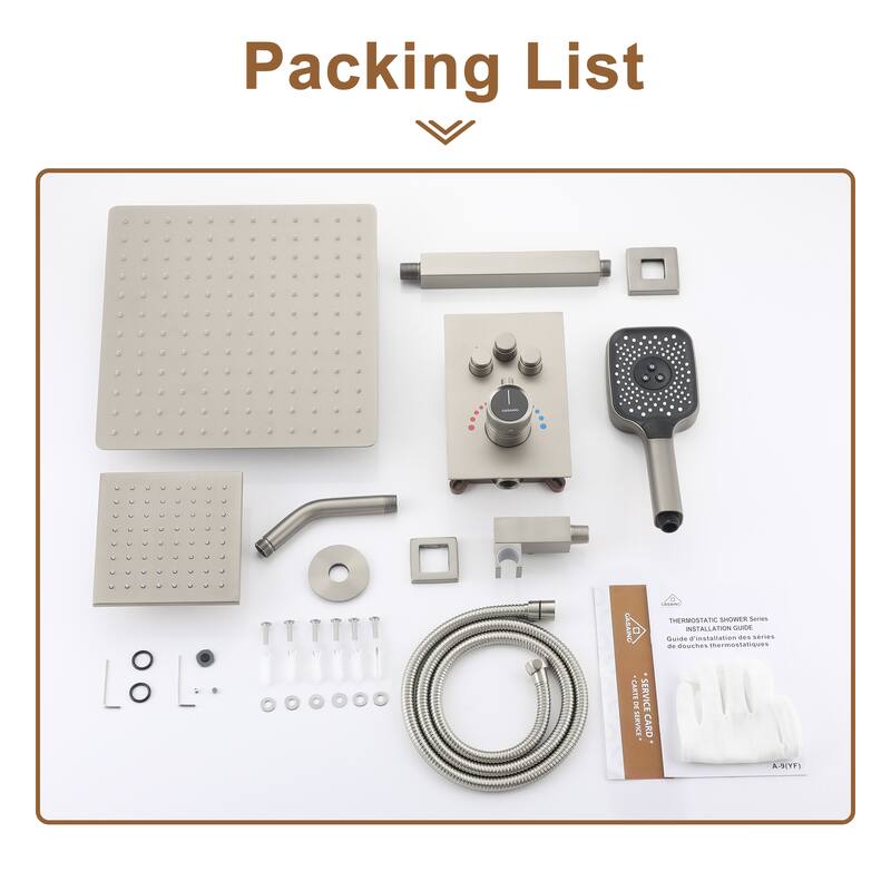 Celling 12 Inch Rainfall Shower Head 3 Function Thermostatic Shower System