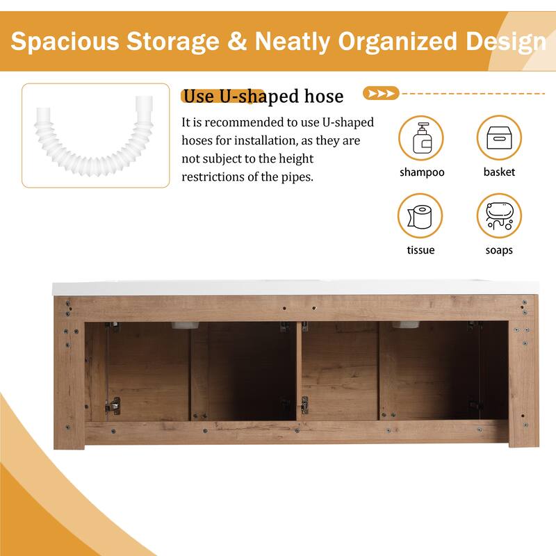 Malwee 48"/60" Floating Bathroom Vanity with Sink, Wall Mounted Bathroom Vanity with Soft Close Door