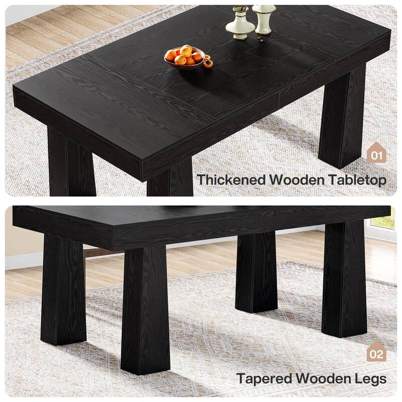 63'' Dining Table, Modern Rectangular Kitchen Table with Tapered Legs