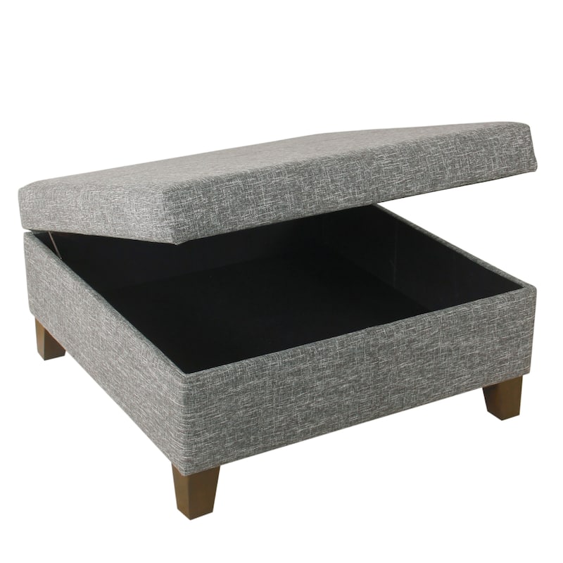 Leo Square Storage Ottoman, Textured Slate Gray, Dark Brown, 32 Inch