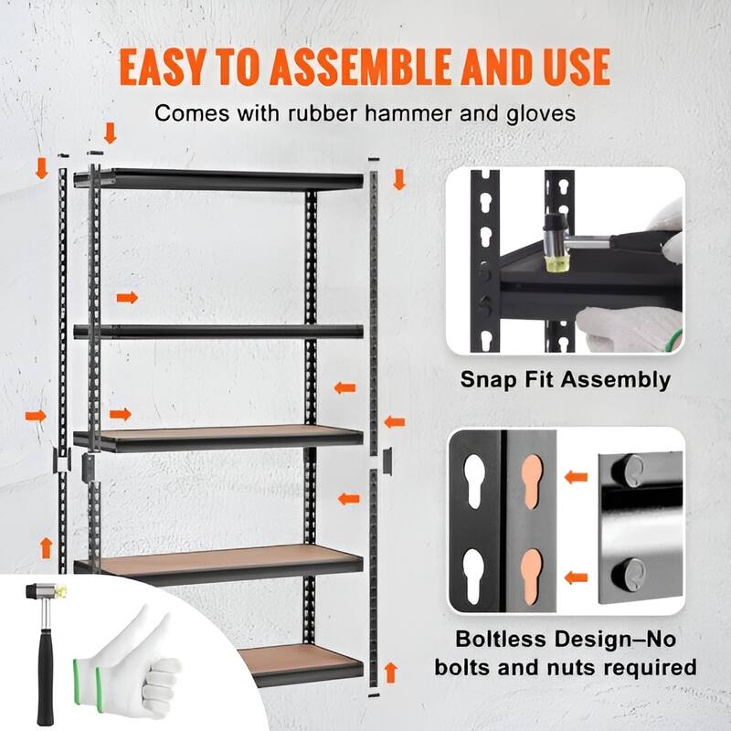 Adjustable Metal Storage Shelves 5 Tier Heavy Duty Utility Rack for Garage and Kitchen