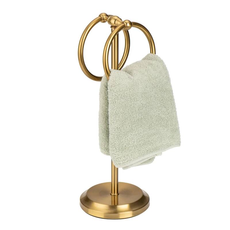 Aged Brass Gold Stainless Steel Double Ring Fingertip Towel Holder With Heavy Base