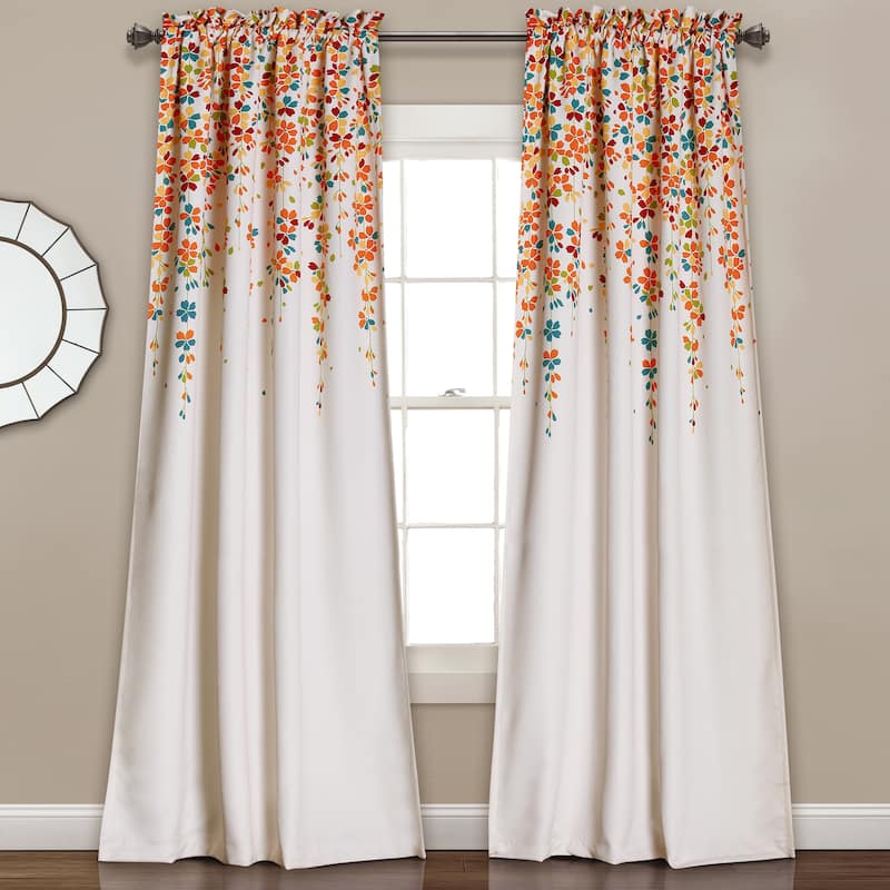 Lush Decor Weeping Flowers Room Darkening Curtain Panel Pair - 52"W x 95"L - Turquoise & Tangerine