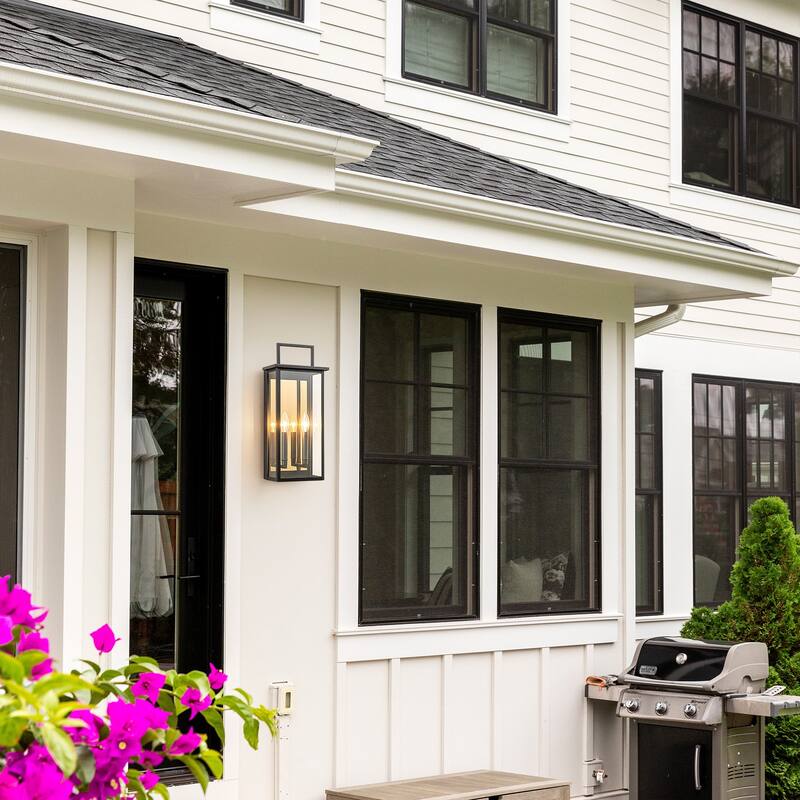 2-Light Industrial Black Outdoor Light Square Clear Glass Waterproof Lantern Wall Sconce - 8.6 in. W x 19.8 in. H x 5.1 in. D