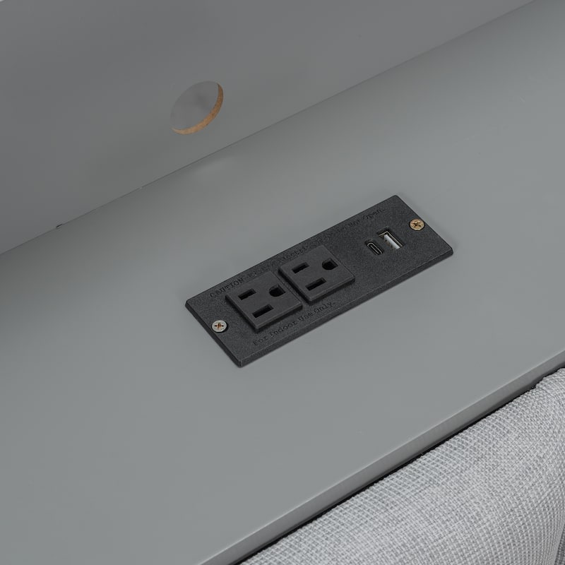 Full Daybed with Storage Shelves Built-in Charging Station LED Light, L-shape Upholstered Sofa Bed with 2 Drawers, Cabinet, Desk