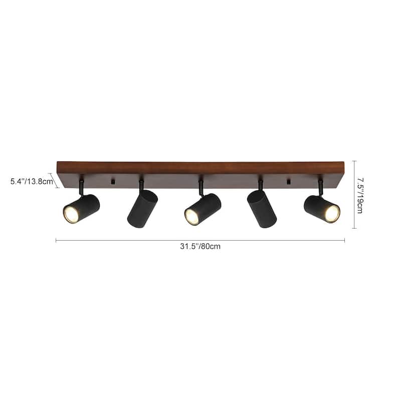 Farmhouse 5-Light Walnut Wood Rectangle Flush Mount Track Light